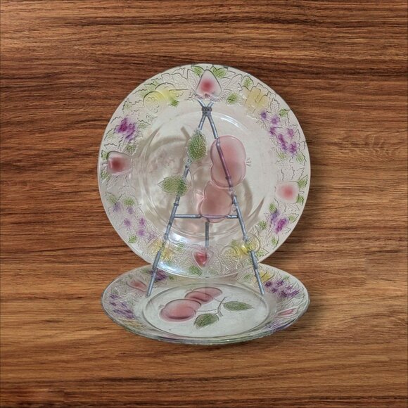 Firna Indonesia Clear Embossed Glass Plates With Fruit Designs 9.5” Set Of Two g - Picture 2 of 8
